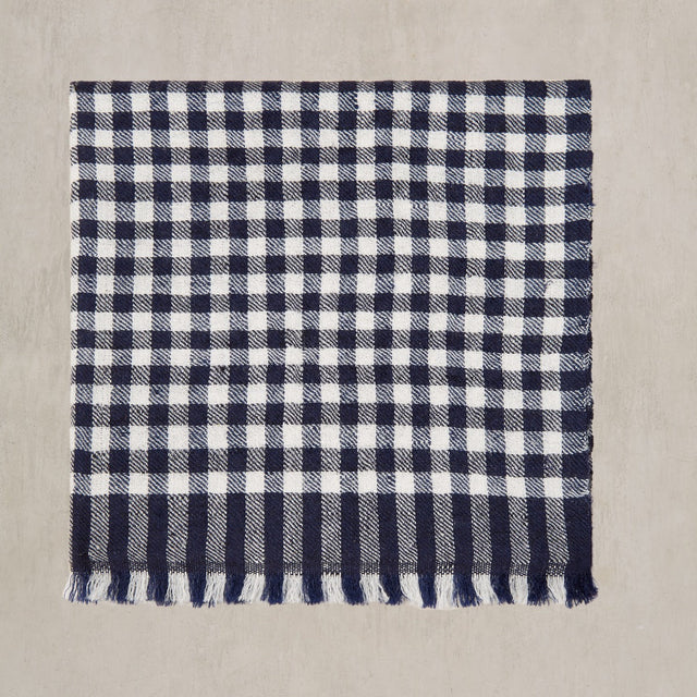 Gingham Cashmere Pocket Square In Navy And Ecru