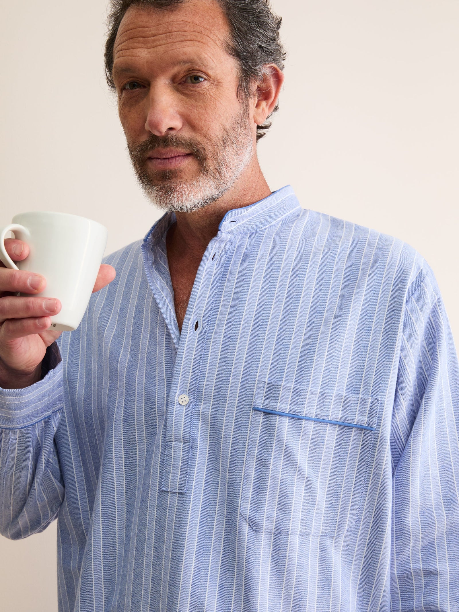 Men S Nightshirt Arran Brushed Cotton Herringbone Stripe