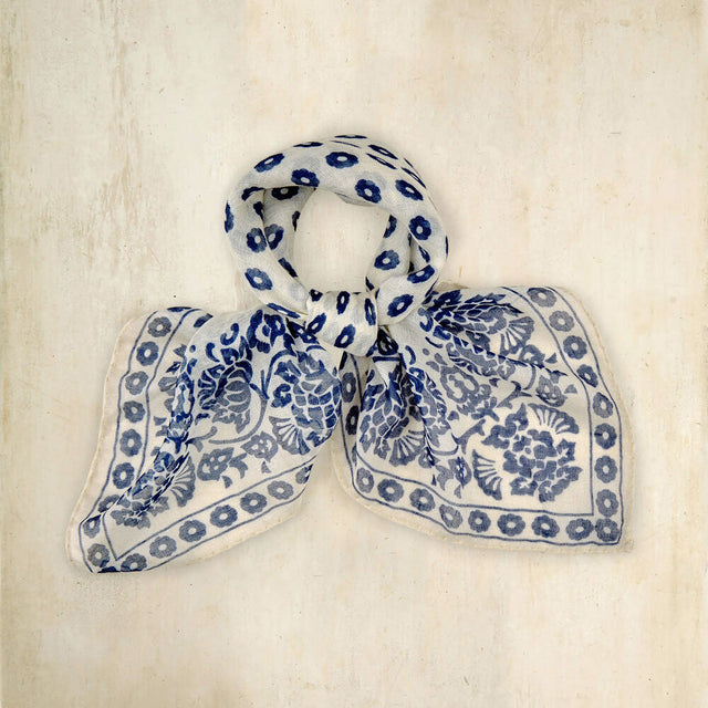 Cashmere And Silk Geometric Provence Neckerchief In Dark Navy