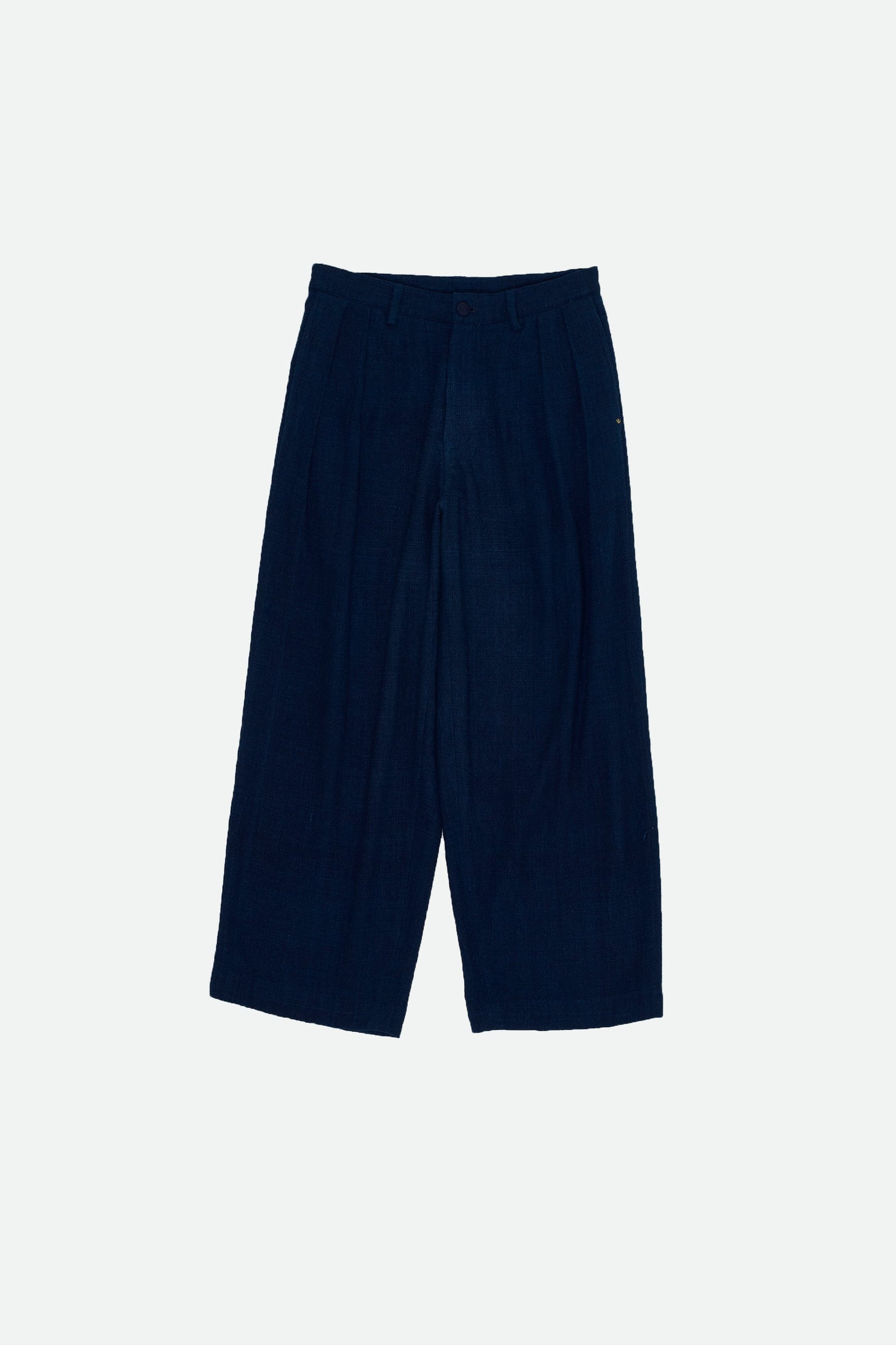 Natural Indigo Fine Cotton Pleated Trouser
