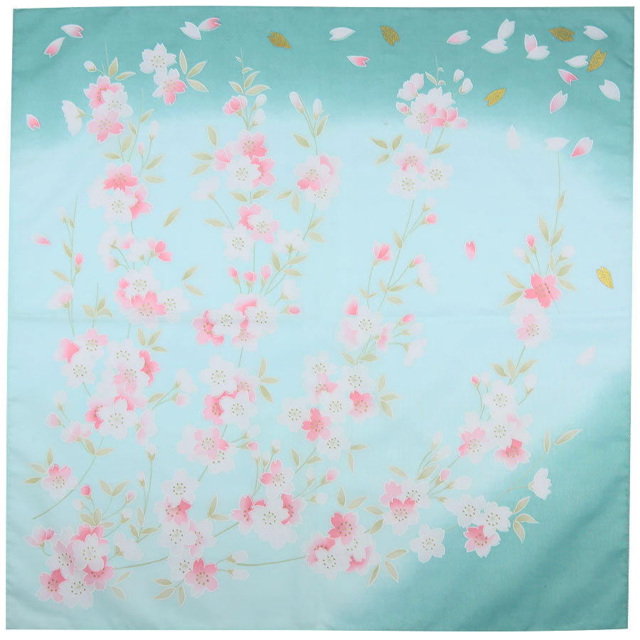 Kimono Motif Cotton Handkerchief Cyan