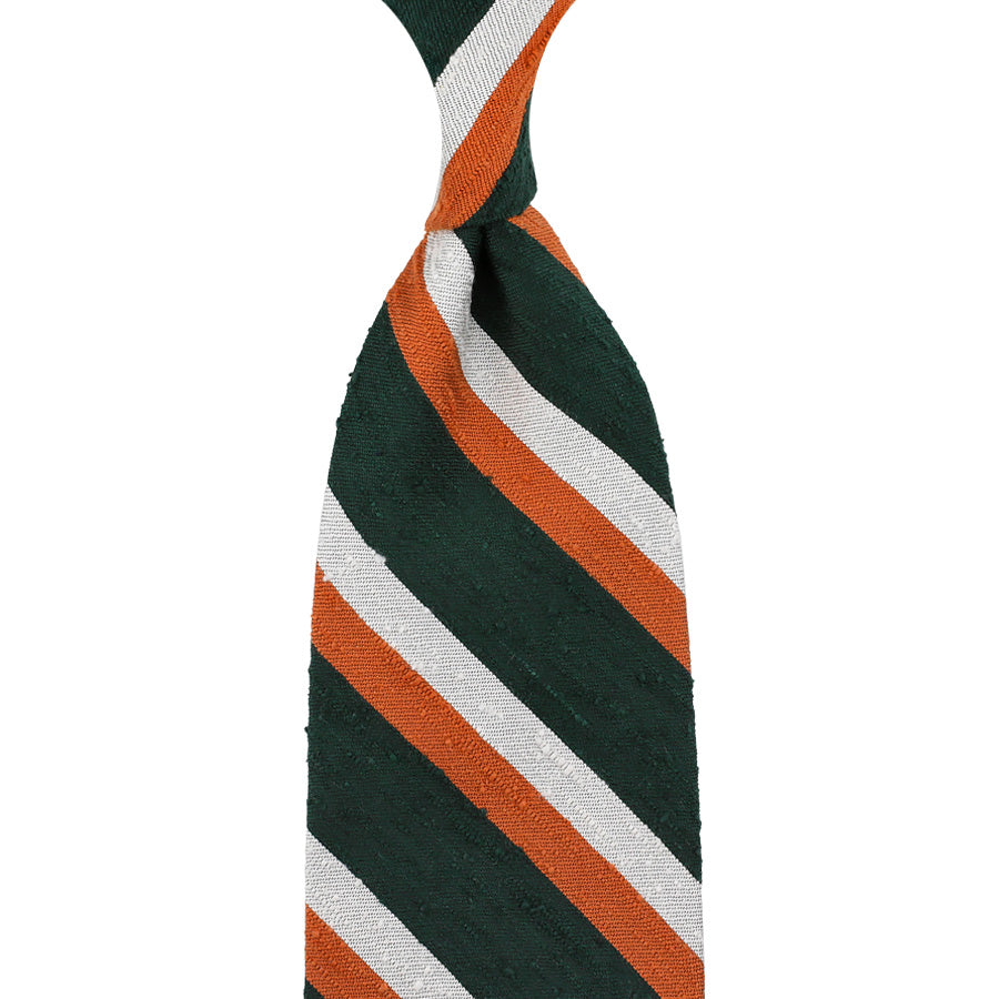 Striped Shantung Silk Tie White Rust Hand Rolled