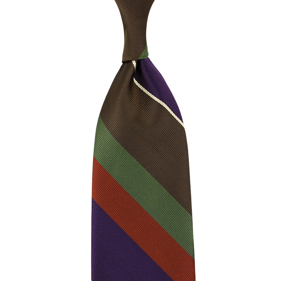 Japanese Repp Stripe Silk Tie Brown Olive Eggplant