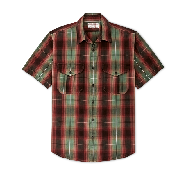 Filson's Washed Short Sleeve Feather Cloth Shirt - Green / Red / Black Ombre