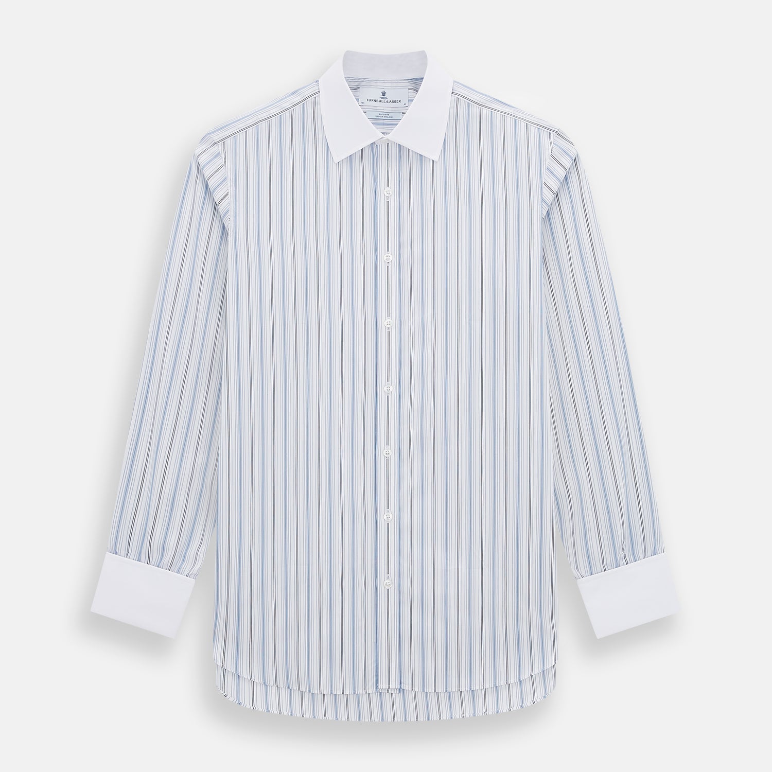 Navy and Blue Multi Stripe Shirt with Contrast Collar and Double Cuffs