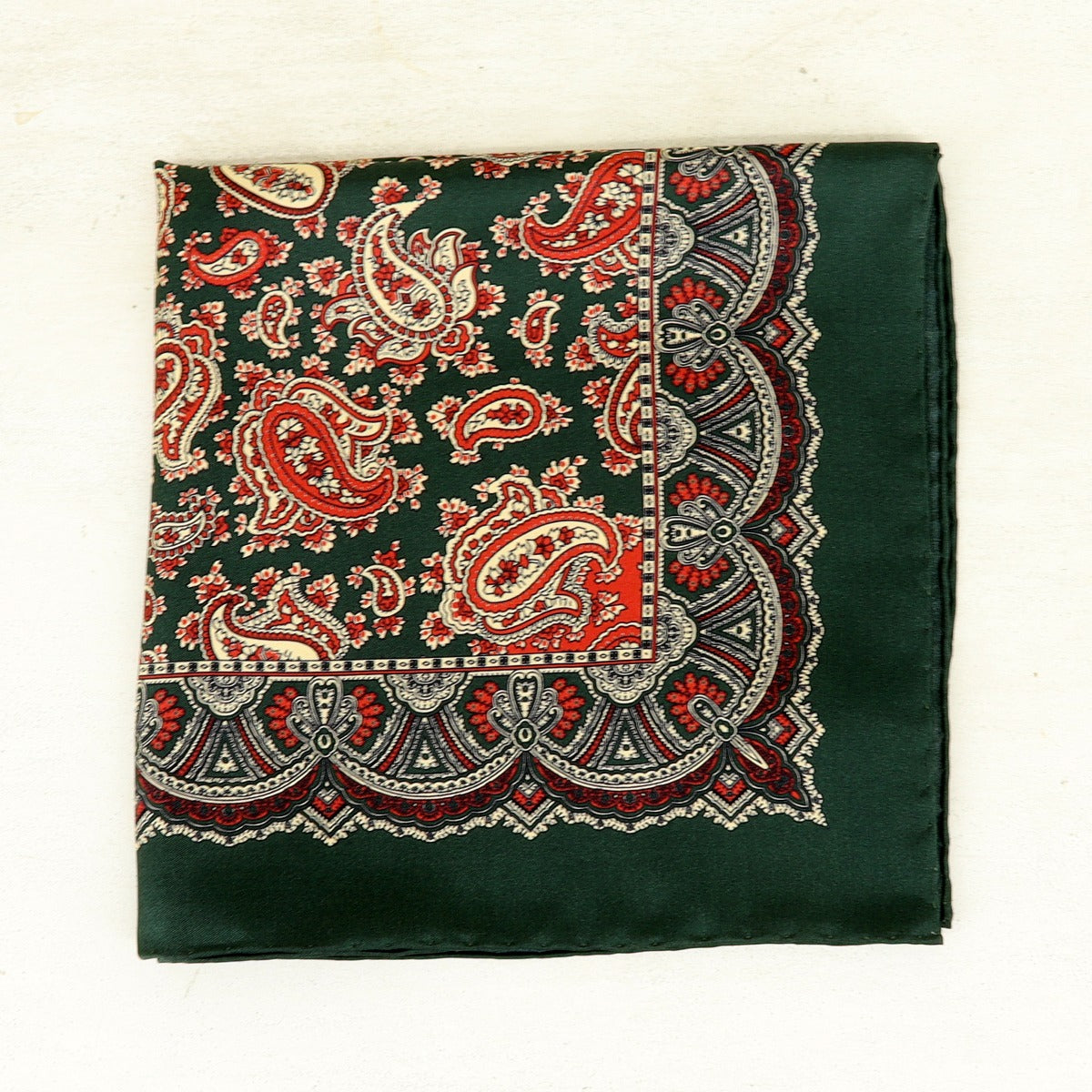 Silk Paisley Pocket Square In Dark Green