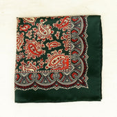 Silk Paisley Pocket Square In Dark Green