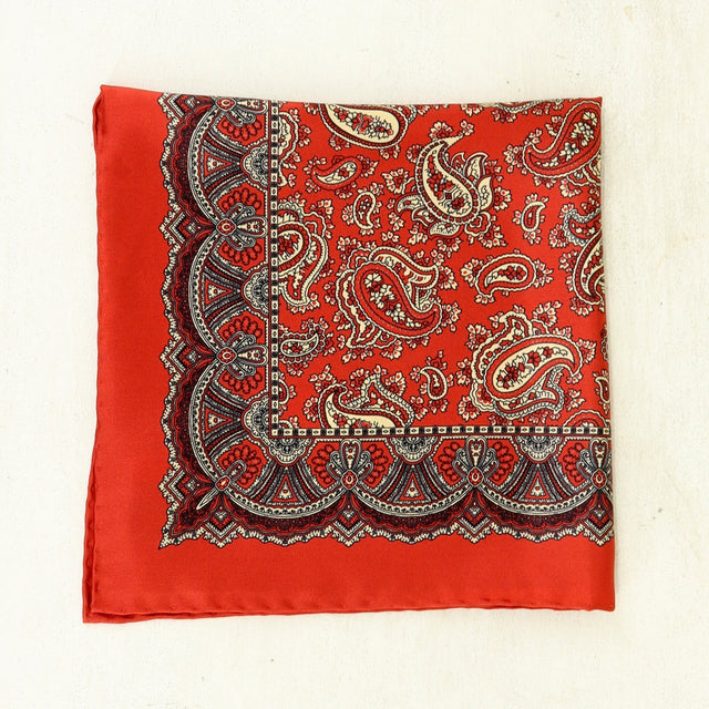 Silk Paisley Pocket Square In Red