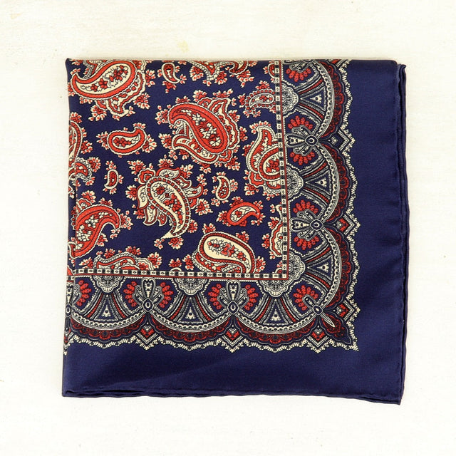 Silk Paisley Pocket Square In Navy