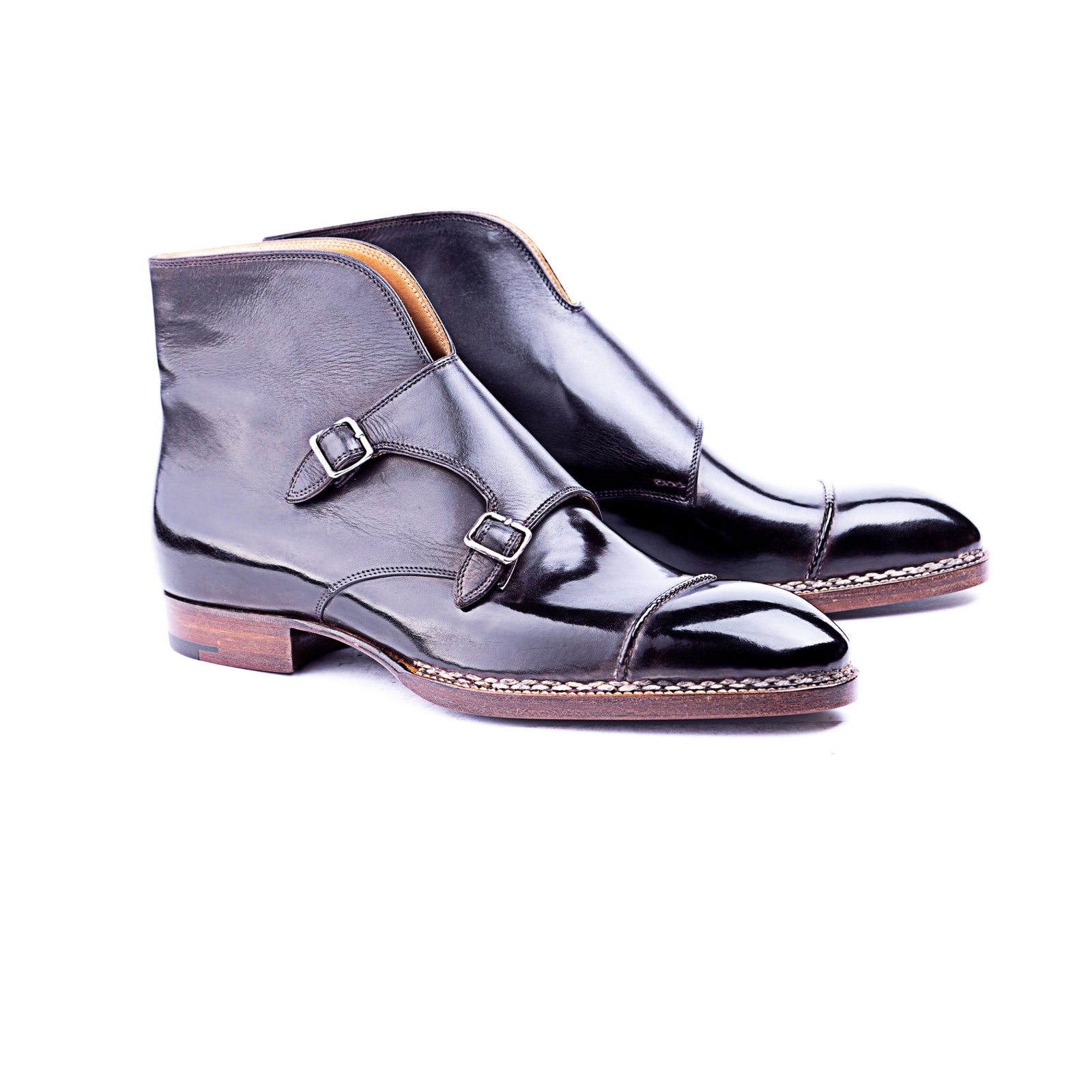 Double Buckle Monk Boot With Hand Sewn Straight Tip