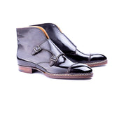 Double buckle monk boot with hand sewn straight tip
