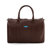 Varon small travel bag - brown leather with blue stitching