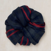 Small Check Cashmere Scarf In Navy And Grey with Red Trim