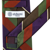 Japanese Repp Stripe Silk Tie Brown Olive Eggplant