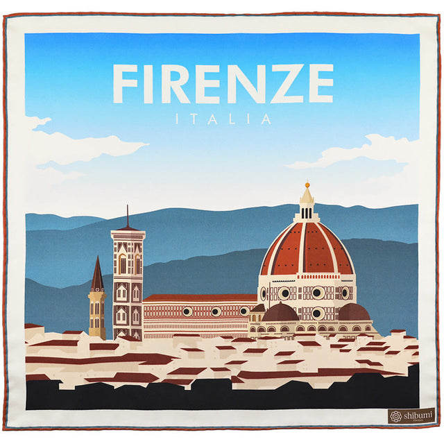 Firenze Travel Poster Silk Pocket Square - Duomo - 40x40cm