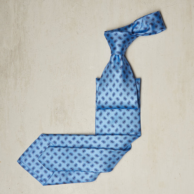 Small Paisley Printed Tie in Sky