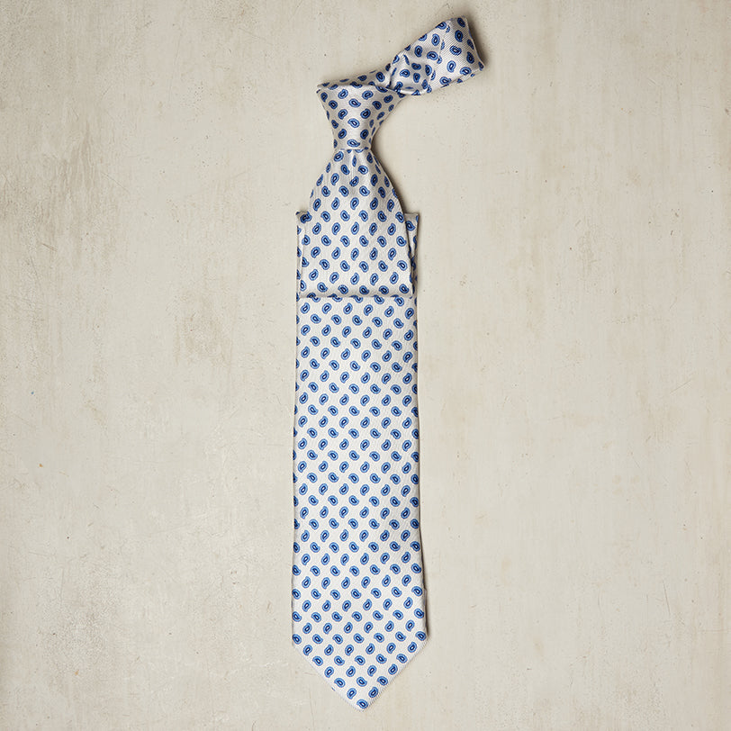 Small Paisley Printed Tie In Off White