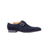 Single Buckle Monk With Hand Stitched Apron Dark Blue Suede