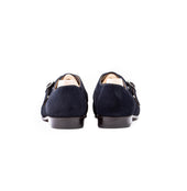Single Buckle Monk With Hand Stitched Apron Dark Blue Suede