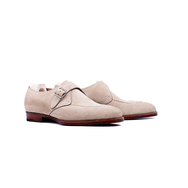 Single buckle Monk with hand stitched apron in beige sand