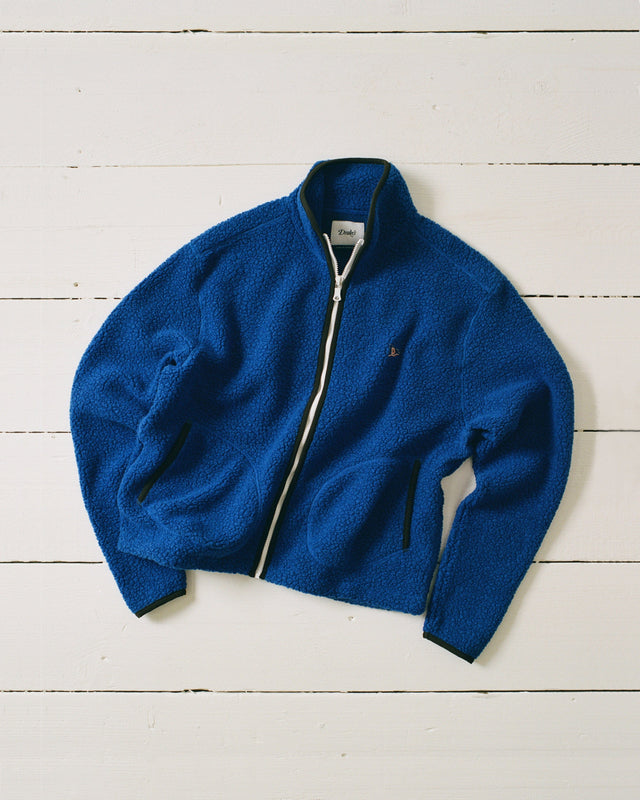 Blue Boucle Wool Zip Fleece Jacket