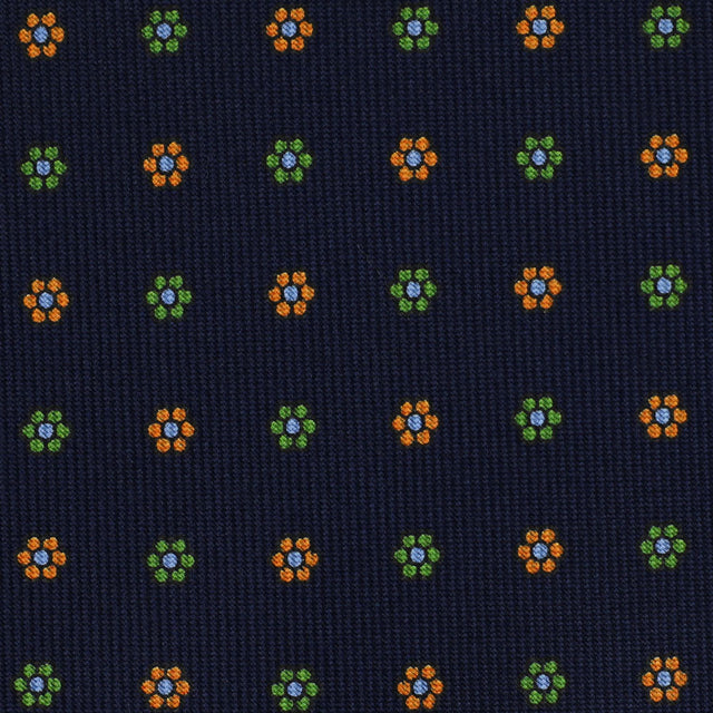 Floral Printed Bespoke Silk Tie - Navy