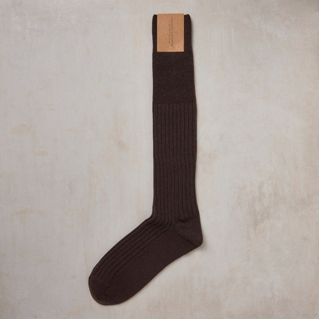 Long Ribbed Woollen Socks In Dark Brown