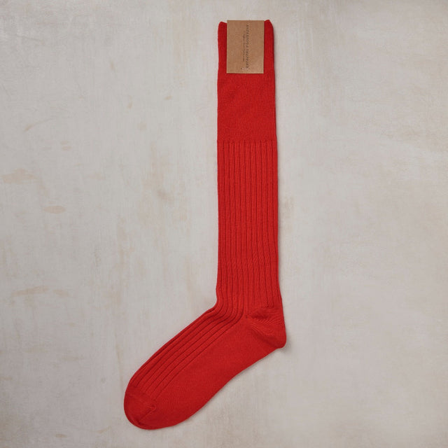 Long Ribbed Woollen Socks In Red