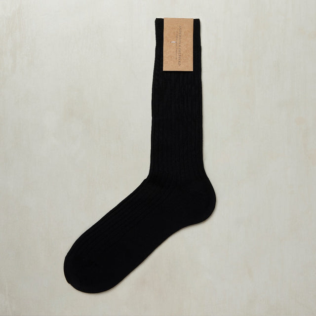 Ribbed Extrafine Merino Socks in Black