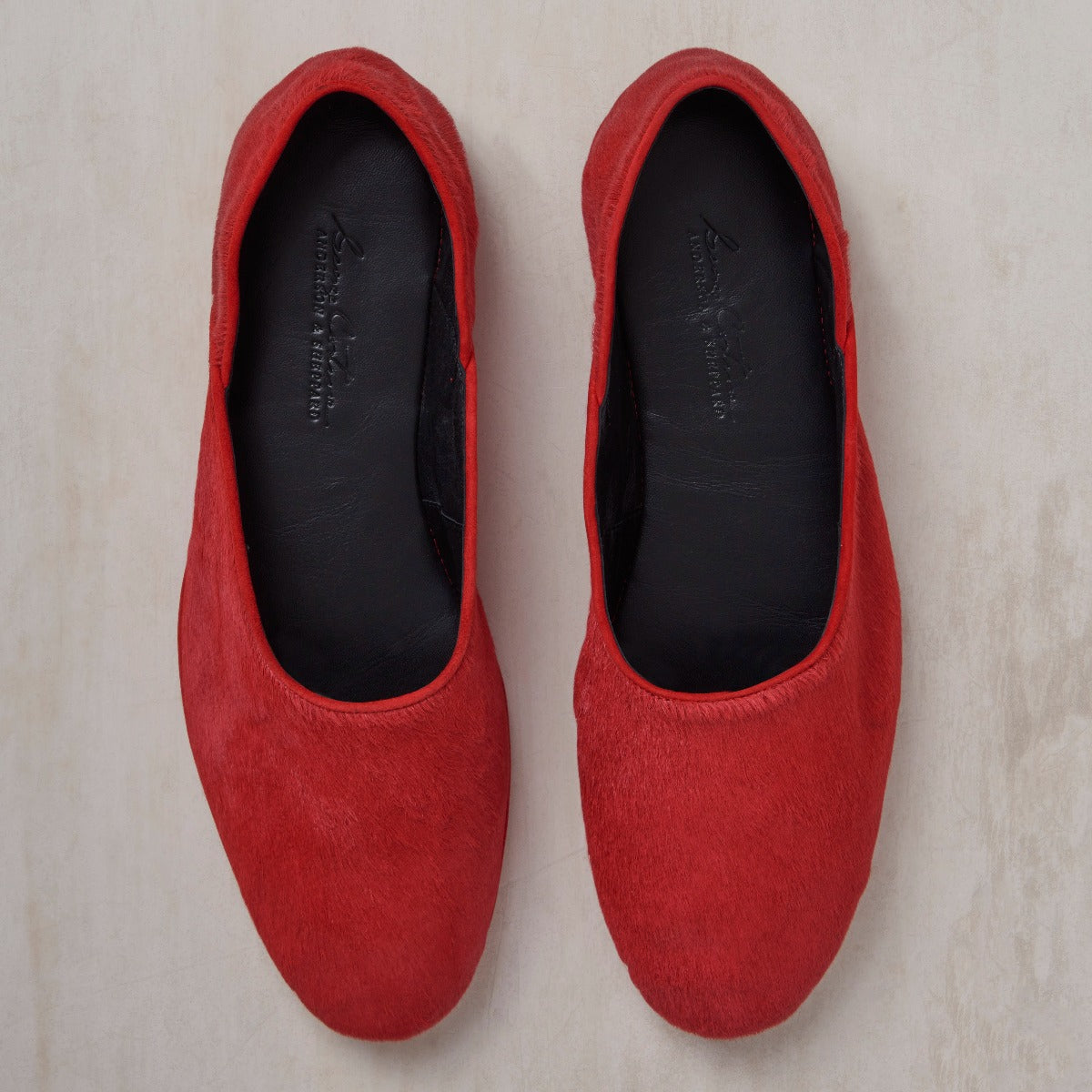 George Cortina For Anderson Sheppard Plain Pony Hair Slippers In Dark Red