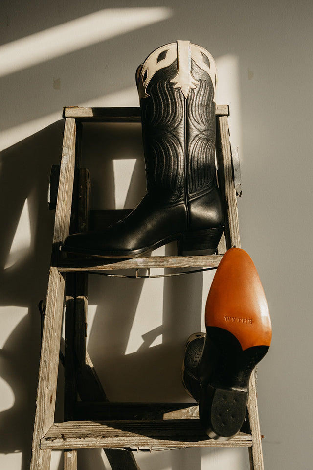 Black and Bone Calfskin Western Boots