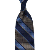 Striped Grenadine / Garza Grossa Silk Tie - Navy / Beige / Sky Blue