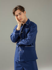 120s Cotton Twill Navy Pajamas
