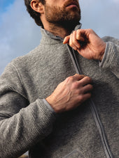 Lanark Zip Fleece in Grey Ribbed Wool Blend
