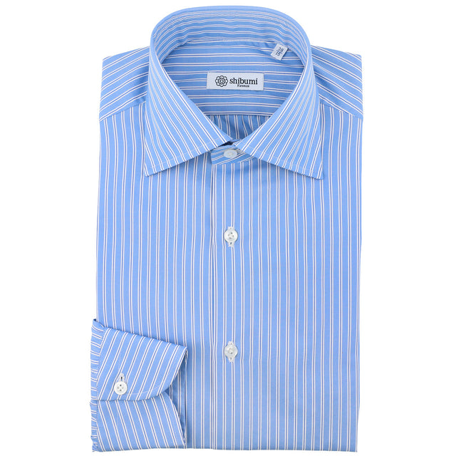 Poplin Semi Spread Shirt - Blue - Halo Stripe