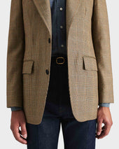Veste Droite En Serg De Laine Peign E Noir Et Beige Glencheck