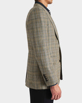 Veste Droite En Serg De Laine Peign E Et Lin Bleu Marine Et Sarcelle Glencheck