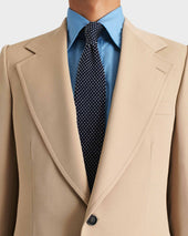Costume Droit En Gabardine De Laine Beige
