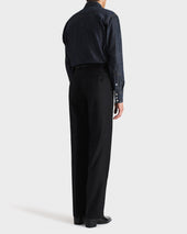 Pantalon Droit En Serg De Laine Peign E Noir