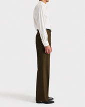 Pantalon Large En Serg De Poly Wool Et Viscose Kaki