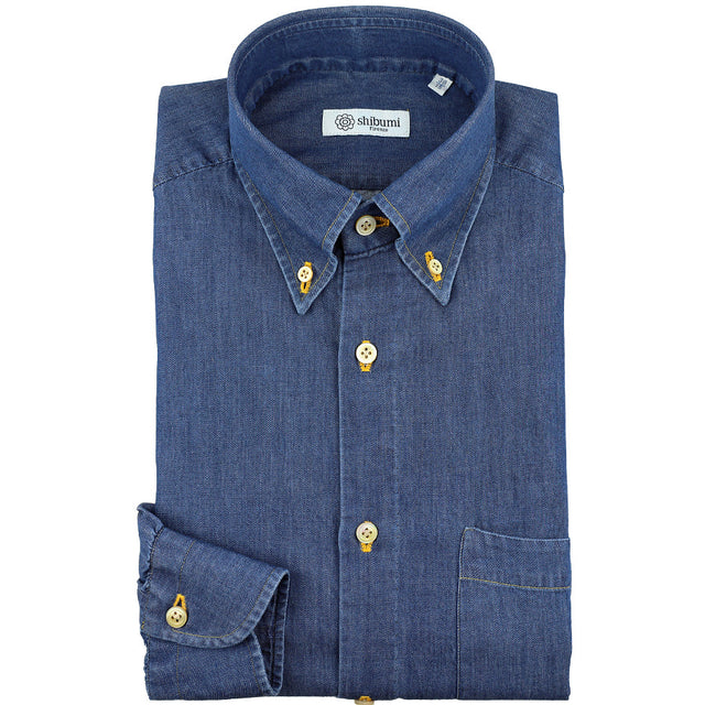 Denim Button Down Shirt - Mid Blue - Regular Fit