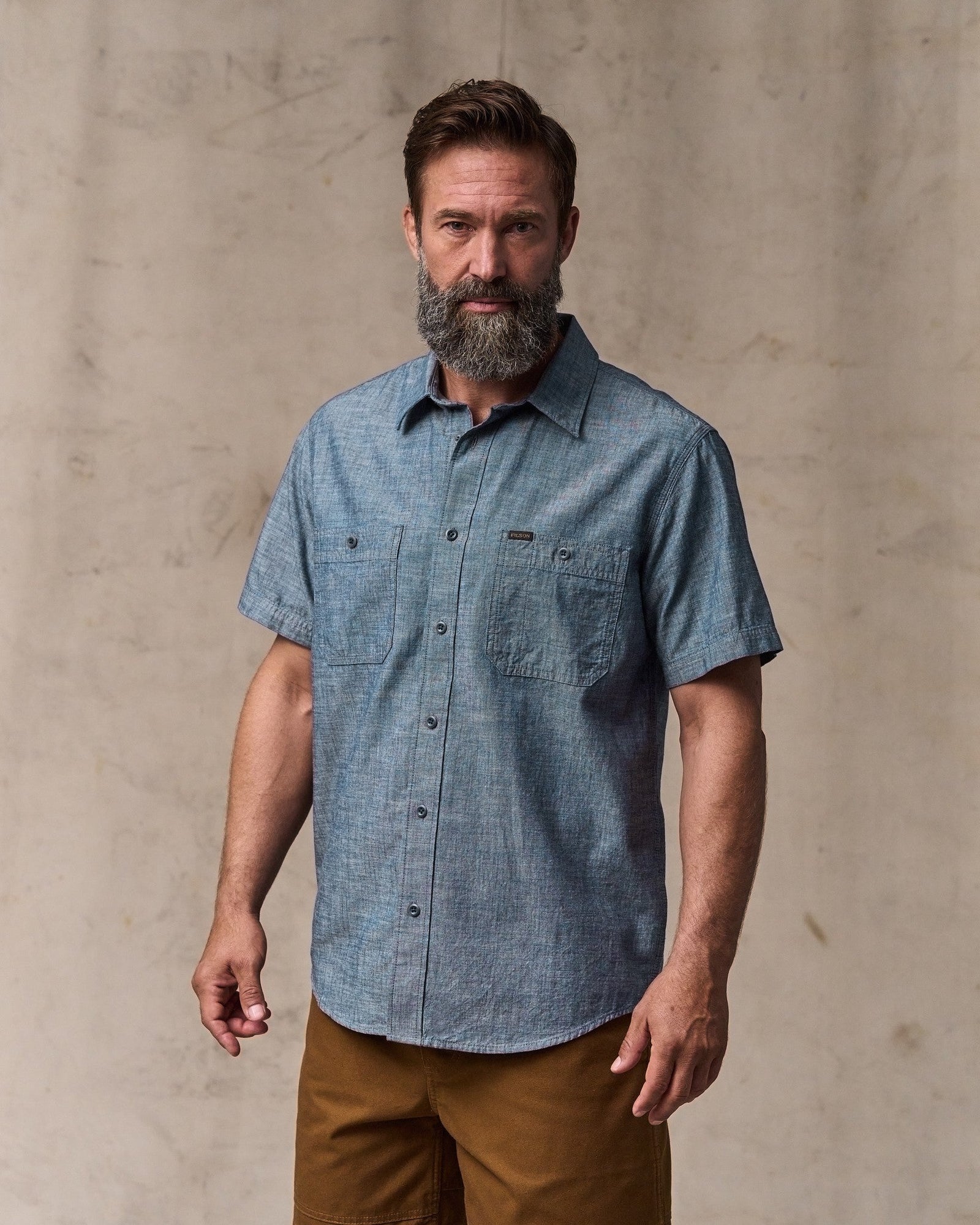 Short Sleeve Embroidered Chambray Shirt Rinsed