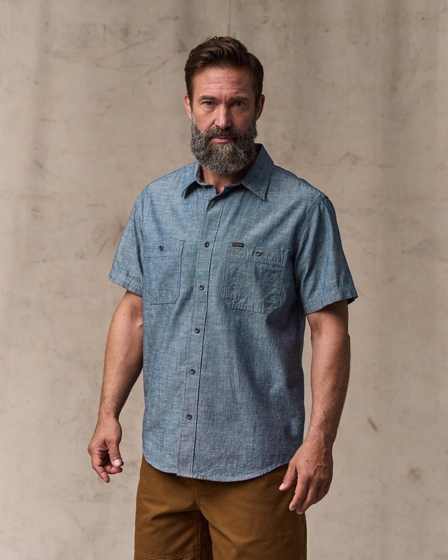 Short Sleeve Embroidered Chambray Shirt Rinsed