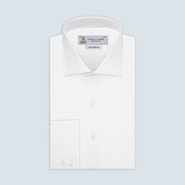 Tailored Fit Two-Fold 120 White Cotton Shirt with Kent Collar and 2-Button Cuffs