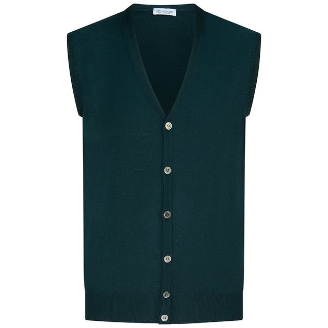 Merino Wool Sleeveless Cardigan - Forest