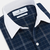 Windowpane Check Windsor Shirt With Contrast T A Collar And Cuffs