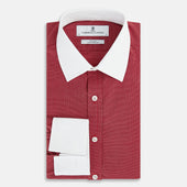 Dark Red Pin Check Shirt With Contrast T A Collar And Cuffs