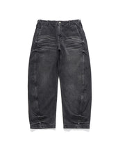 CINCH BACK CURVED PANTS / BLACK DENIM