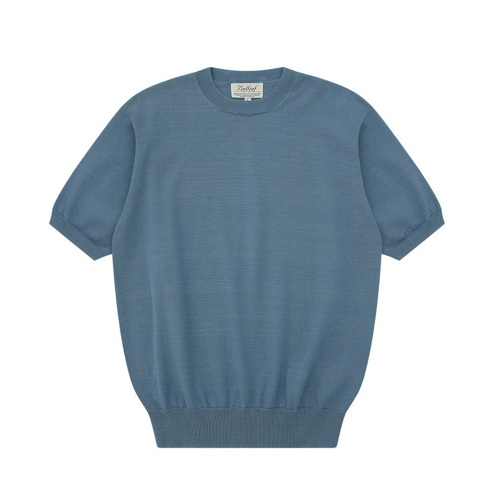 Essential Short Sleeve Round Knit Marine