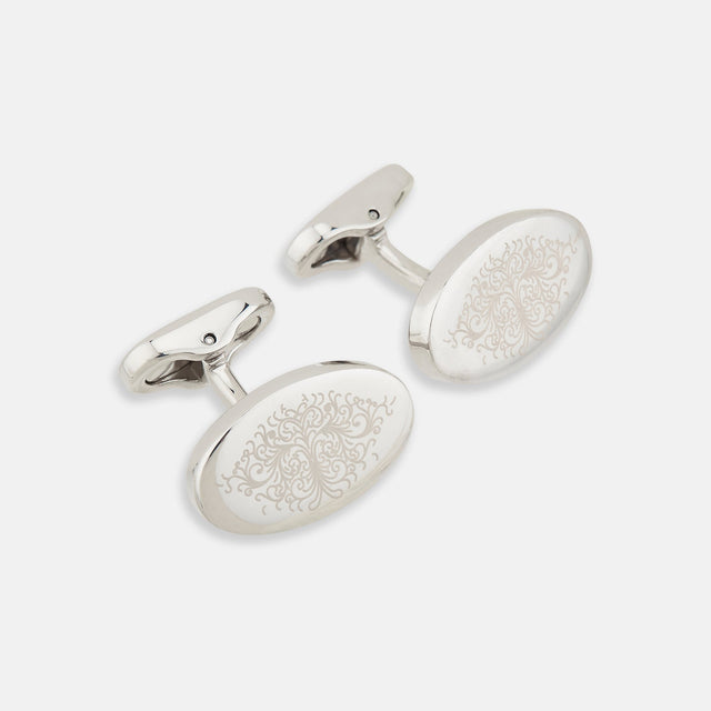 Silver Antique Floral Oval Cufflinks